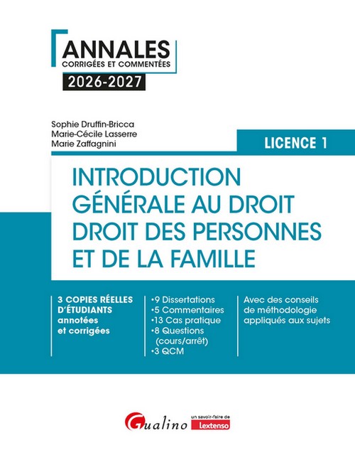 Introduction générale au droit et droit des personnes et de la famille - L1